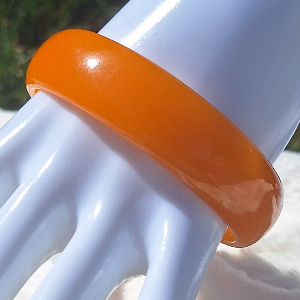 Chunky Thick Tangerine Orange Bakelite Art Deco Plastic Bangle Bracelet